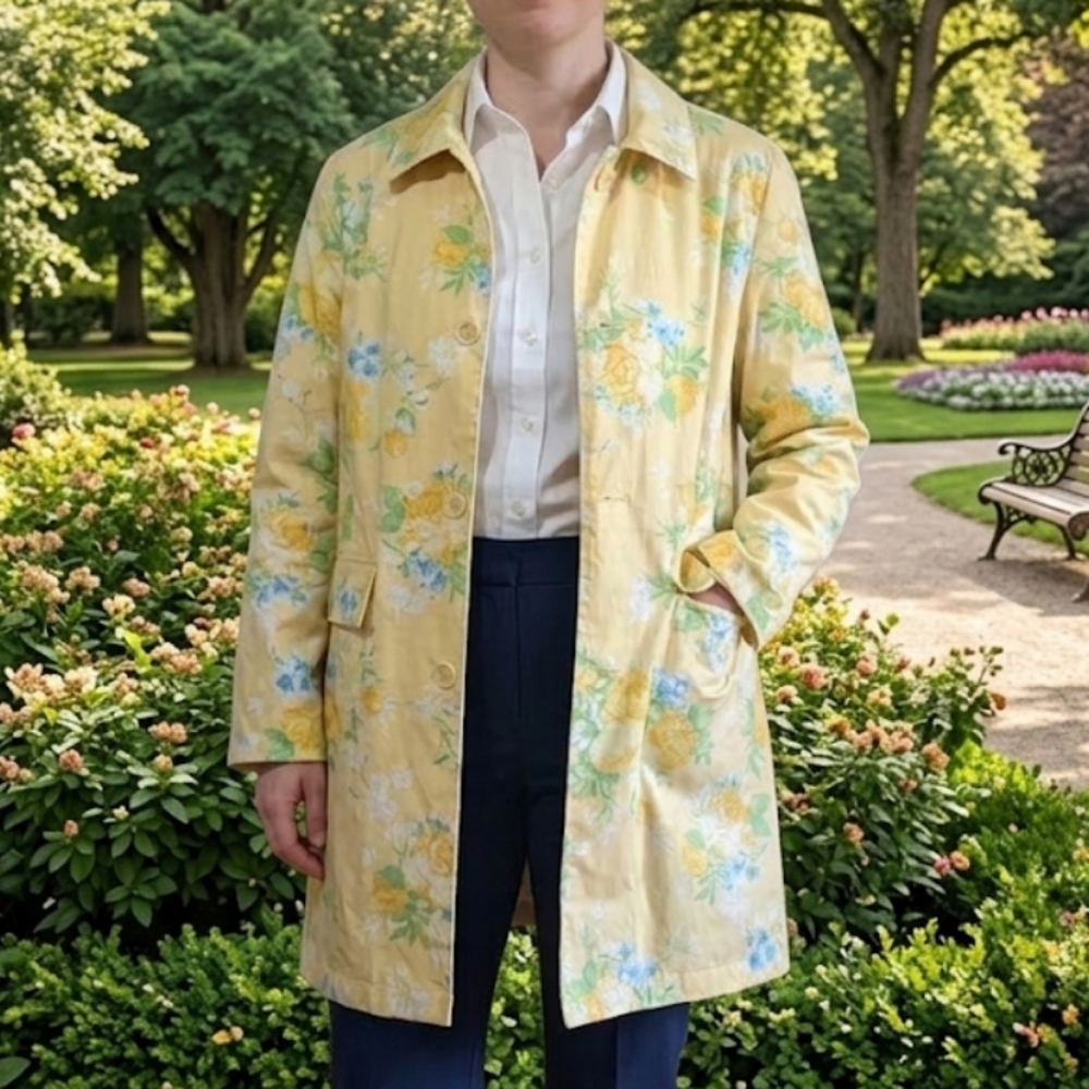 Michael Kors Floral Yellow Reversible Jacket, Sz M - Picture 1 of 4